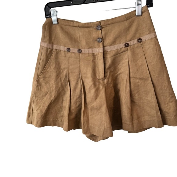 Mathew Williamson Women’s Pleated Shorts Dark Tan Linen Blend Pockets Sz 2 NWOT - Picture 1 of 13